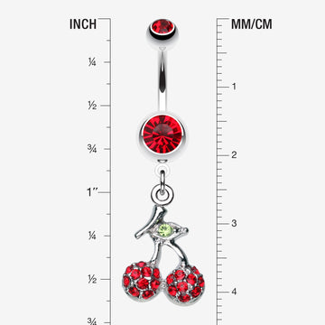 Detail View 1 of Shimmering Cherry Dangle Belly Ring-Red